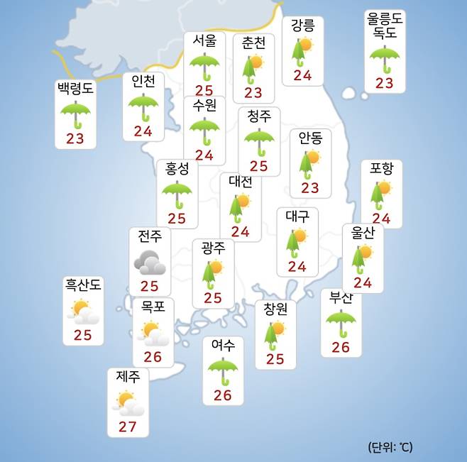 ⓒ기상청: 내일(13일) 오전 날씨