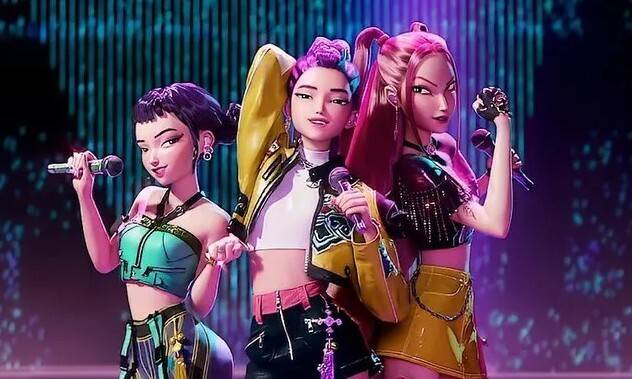 넷플릭스 애니메이션 ‘케이팝 데몬 헌터스’ 속 가상 걸그룹 헌트릭스. 조이(왼쪽부터), 루미, 미라. 넷플릭스 제공