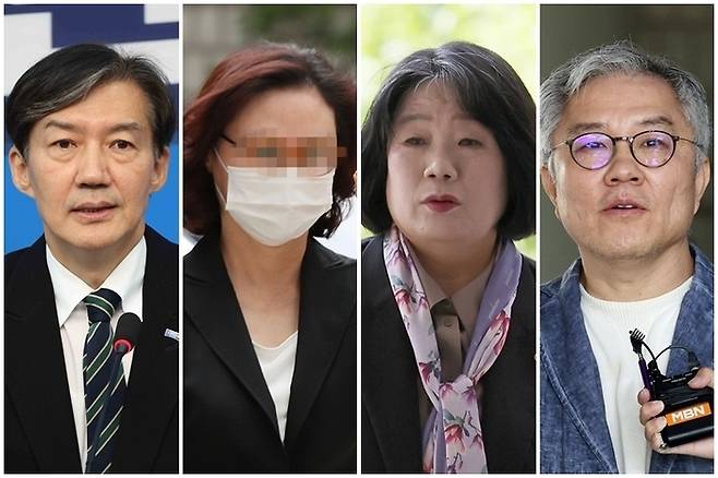 왼쪽부터 광복절 특별사면 대상자인 조국 전 조국혁신당 대표와 조 전 대표의 아내 정경심 전 동양대 교수, 윤미향 전 의원, 최강욱 전 의원. [사진 출처 = 연합뉴스]