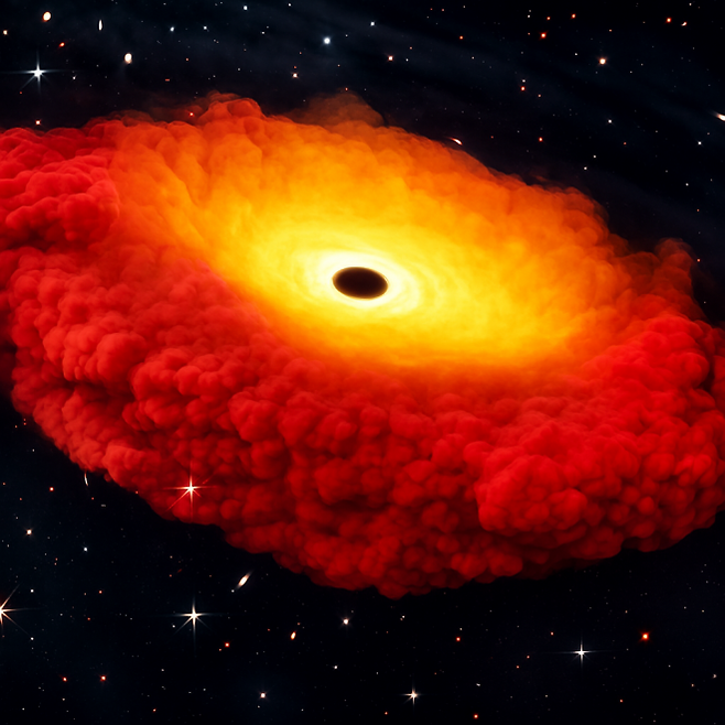 133억 년 전 블랙홀의 개념도. Credit: Erik Zumalt / The University of Texas at Austin