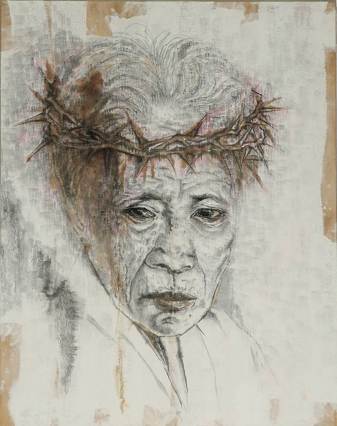 성유진 作 '리복녀 할머니의 증언'(117x91㎝, 석고붕대에 혼합재료, 2020)