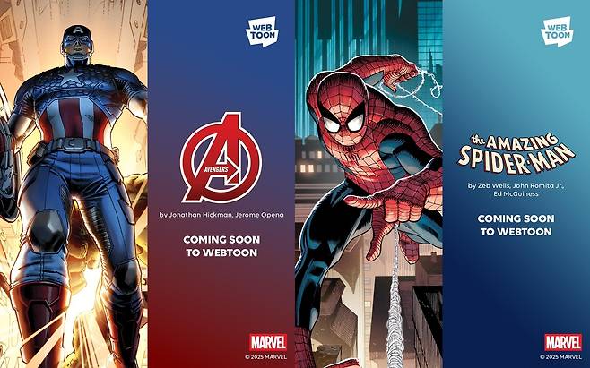 Marvel's "Captain America" (left) and "Spider-Man" titles are coming to Webtoon as part of new Disney partnership. (Disney/Webtoon)
