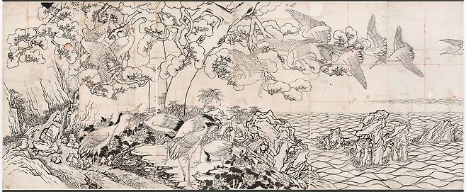 Kim Eun-ho’s original preparatory sketch for "White Cranes" (Korea Heritage Service)