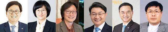 왼쪽부터 최교진 교육부 장관 후보자, 원민경 여가부 장관 후보자, 주병기 공정거래위원장 후보자, 이억원 금융위원장 후보자, 차정인 국가교육위원회 위원장 내정자, 김호 농어업농어촌특별위원회 위원장. 2025.8.13 [사진=연합뉴스]