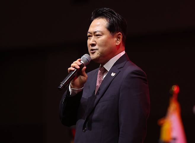 장동혁 국민의힘 대표 후보가 지난 8일 대구 북구 엑스코에서 열린 합동연설회에서 정견 발표를 하고 있다. [연합]