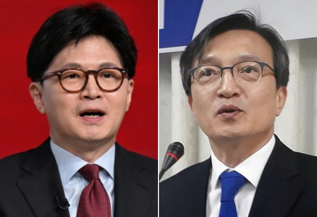한동훈(왼쪽) 전 국민의힘 대표와 김의겸 새만금개발청장. 연합뉴스 자료사진
