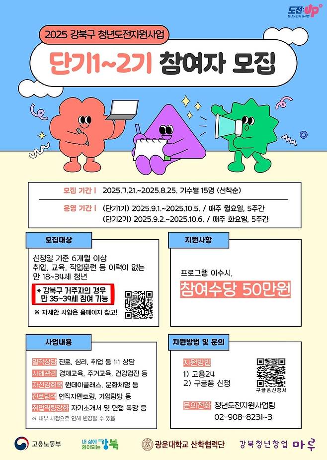 청년도전지원사업 단기 프로그램 참여자 모집 포스터 [강북구 제공. 재판매 및 DB 금지]