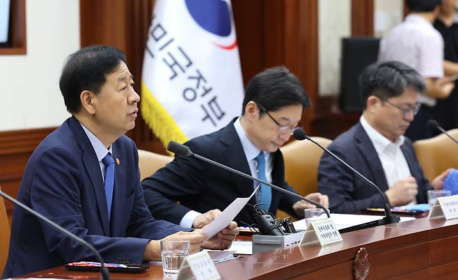 구윤철(사진 왼쪽) 부총리 겸 기획재정부 장관이 14일 정부서울청사에서 열린 경제관계장관회의에서 모두발언을 하고 있다. /뉴스1