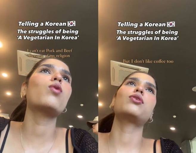 인도 유학생인 쿠시 야다브씨가 한국에서 채식주의자로 겪는 어려움을 토로한 영상. 쿠시 야다브 인스타그램 캡처