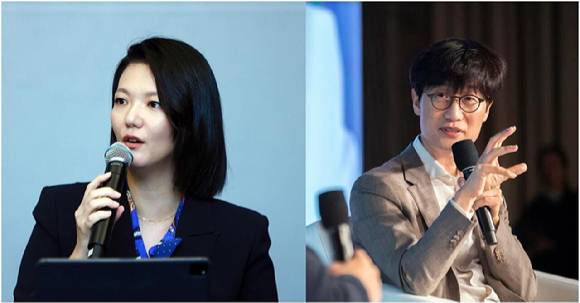 최수연 네이버 대표(왼쪽)와 이해진 이사회 의장 [사진=네이버]
