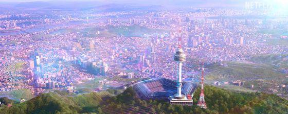 케데몬 속 N서울타워의 전경 / 출처=넷플릭스