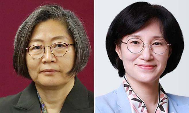 국민의힘 이수정 수원정 당협위원장,&nbsp;원민경 국가인권위원회 비상임위원(왼쪽부터). 뉴시스·뉴스1