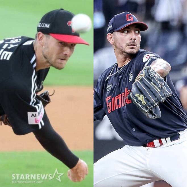 LG 톨허스트(왼쪽)와 롯데 벨라스케스. /사진=김진경 대기자, 롯데 자이언츠 제공