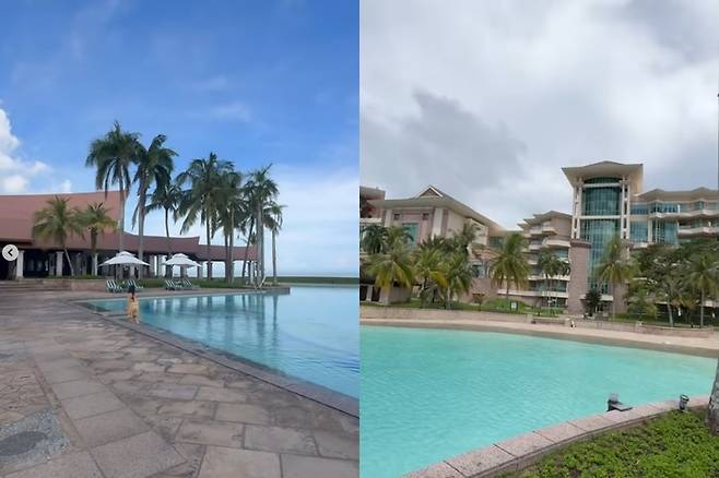 박하선이 게재한 7성급 호텔 수영장 영상. 사진|박하선 SNS