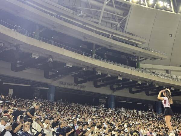 염세빈 치어리더가 소속된 라쿠텐 몽키스가 응원하고 있는 모습. 사진=김태현 기자