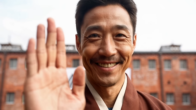 환하게 웃으며 인사하는 안중근 의사의 모습. 인공지능(AI)으로 복원했다. ‘Ai 기억복원소’ 유튜브 캡처