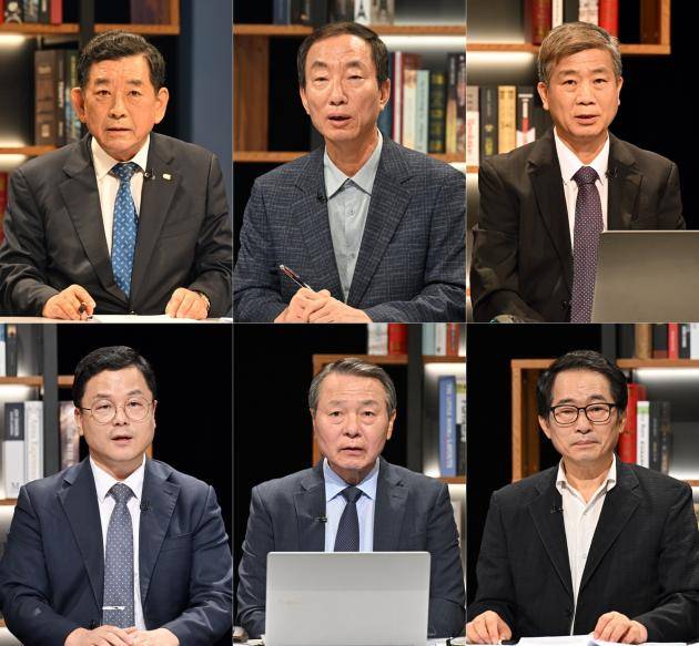 한상원 광주상공회의소 회장(시계 방향으로), 김항집 광주대교수, 김성걸 전 국방연구소 연구원, 손승광 동신대교수, 노병균 전 공군 교육사령관, 윤희철 한국지속가능발전센터 센터장,