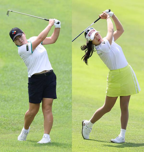 2025년 한국여자프로골프(KLPGA) 투어 메디힐·한국일보 챔피언십 우승 경쟁에 뛰어든 홍정민, 노승희 프로가 3라운드에서 경기하는 모습이다. 사진제공=KLPGA (사진을 무단으로 사용하지 마십시오.)