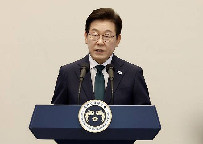 이재명 대통령이 14일 청와대 영빈관에서 열린 '광복 80주년, 대통령의 초대' 행사에서 인사말을 하고 있다. 대통령실통신사진기자단