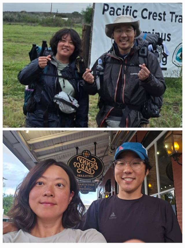 출발 전과 여행 100일 후 모습. 두 사람 모두 동그랗던 얼굴은 온데간데없고, 턱선이 생겨났다.
