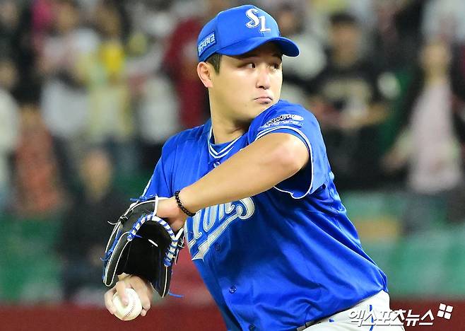 삼성 라이온즈 우완 최원태가 16일 부산 사직야구장에서 열린 2025 신한 SOL Bank KBO리그 롯데 자이언츠와의 팀 간 12차전에 선발등판, 6이닝 1실점으로 팀 승리를 이끌었다. 사진 엑스포츠뉴스 DB