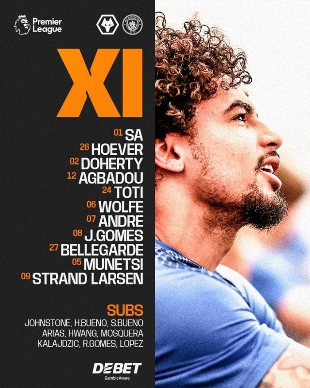 울버햄튼은 골키퍼 사를 시작으로 토티-아그바두-도허티-올페-안드레-고메스-후버르-무네치-라르센-벨가르드가 선발 출전했다. 사진=울버햄튼 SNS