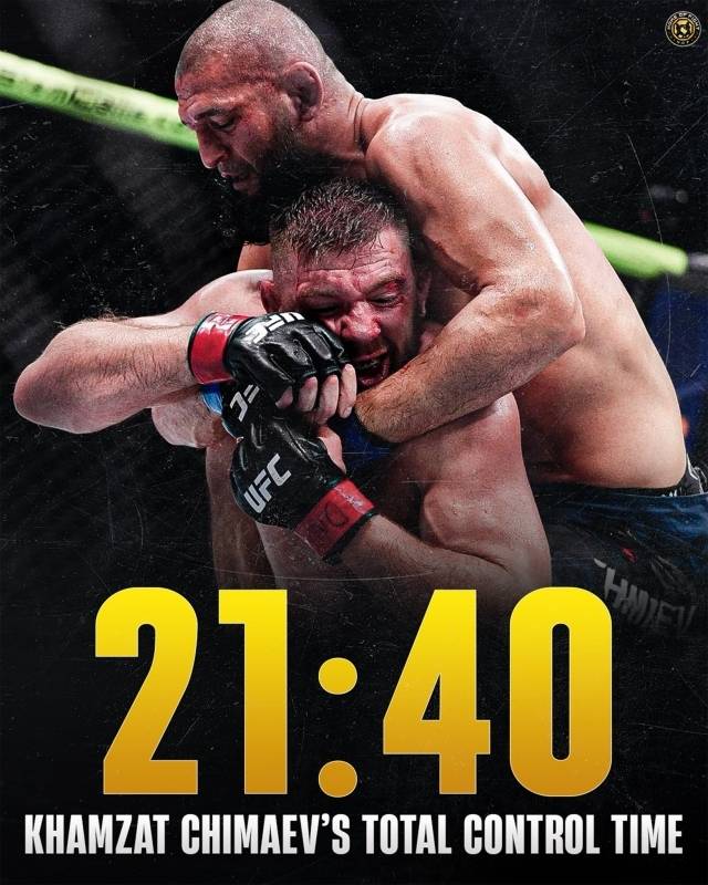 치마에프의 ‘그래플링 강의’는 압도적이었고 또 무서울 정도였다. 천하의 뒤플레시가 제대로 서지 못했고 그의 괴력도 치마에프의 완력에 압도당했다. 결국 5라운드 내내 치마에프가 뒤플레시를 괴롭히다가 끝난 경기였다. 사진=홈 오브 파이트 SNS