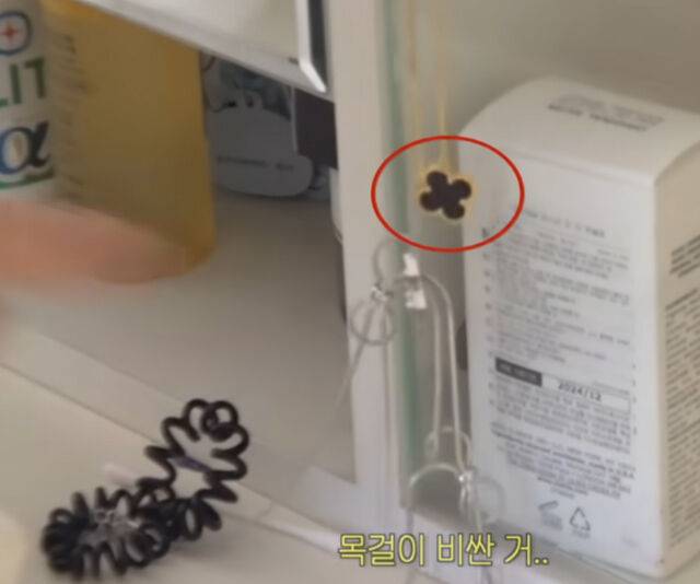 이미주는 400만 원짜리 목걸이를 아무렇게나 걸어놔 제작진을 당황시켰다. / 유튜브 '그냥 이미주'