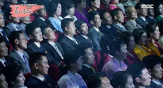 2018년 4월 1일 북한 평양 동평양대극장에서 열린 남측예술단의 ‘2018 남북평화 협력기원 평양공연-봄이 온다’ 공연 실황. MBC 화면 캡처
