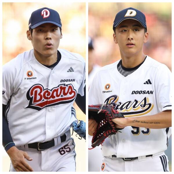 (왼쪽부터) 두산 윤태호, 제환유. (사진=두산 베어스)
