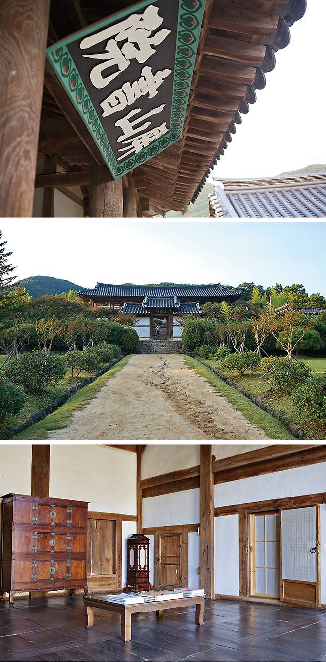 (위에서 부터) 병산서원 현판, 복례문이 보이는 병산서원 정면, 한옥마을 북촌유거