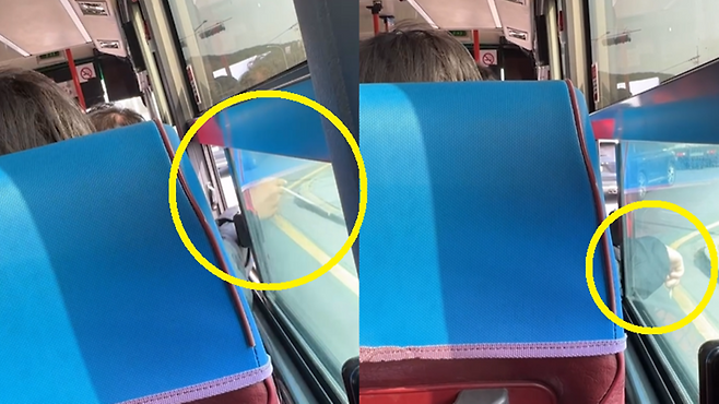 중국인 여성이 제주 시내버스 안에서 담배를 피는 모습