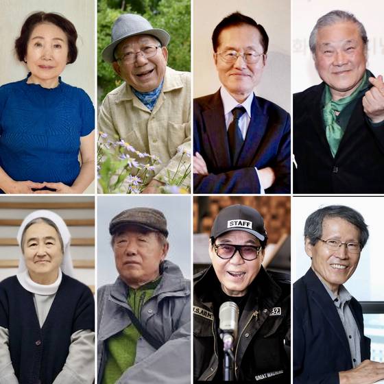 2025년은 광복 80년, 해방둥이 80세를 맞이하는 해다. 8·15광복절을 앞두고 중앙SUNDAY와 함께 한 해방둥이 일부. 위 왼쪽부터 김숙자씨, 나태주 시인, 박승수씨, 이장호 감독. 아래 왼쪽부터 이해인 수녀, 정선국씨, 조영남 가수, 한상진 교수. (가나다순)