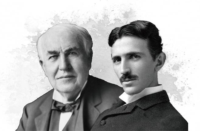 토머스 에디슨(왼쪽)과 니콜라 테슬라(오른쪽)