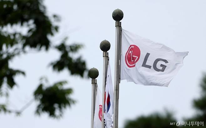 [서울=뉴시스] 김선웅 기자 = LG전자가 올해 2분기 연결기준 매출액 20조7400억원, 영업이익 6391억원의 잠정실적을 7일 발표했다. 매출액은 작년 같은기간 보다 4.4%, 영업이익은 작년 2분기 대비 46.6%, 1분기 대비 49.2% 감소했다.   사진은 LG전자가 2분기 실적을 발표한 7일 LG전자 본사가 소재한 서울 여의도 LG트윈타워에서 LG 깃발이 바람에 휘날리고 있다. 2025.07.07. mangusta@newsis.com /사진=김선웅