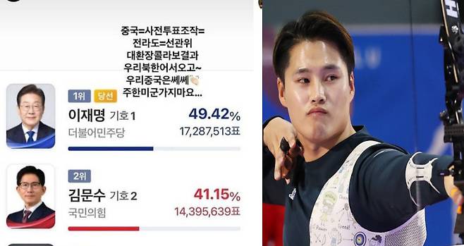 (왼쪽부터) 장채환 선수의 인스타그램 게시물. 인스타그램 캡처 / 지난 2018년 12월23일 오후 서울 강남구 세텍에서 열린 2018 서울국제실내양궁페스타에서 진행된 서울오픈 남자 개인 결승전, 대한민국 장채환이 중국 딩 일량과 경기를 펼치고 있다. 뉴시스