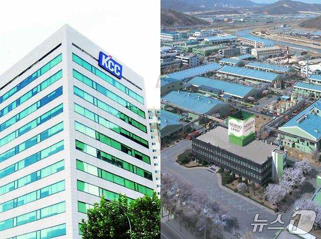 서울 서초구 KCC 본사(왼쪽)와 노루페인트 안양 공장의 모습/뉴스1 DB