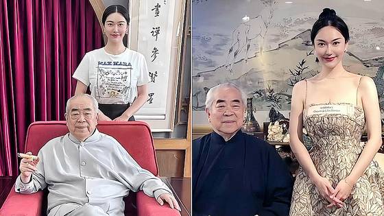 중국의 유명 화가 판쩡(范曾·87·왼쪽)과 그의 네번째 부인인 쉬멍(徐萌·37·오른쪽). 웨이보 캡처