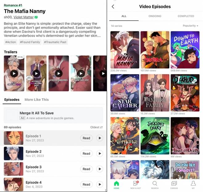 네이버웹툰이 18일(현지시간) 네이버웹툰 글로벌플랫폼 ‘웹툰(WEBTOON)’ 영어 서비스에 '비디오 에피소드'를 출시했다. 사진=네이버웹툰