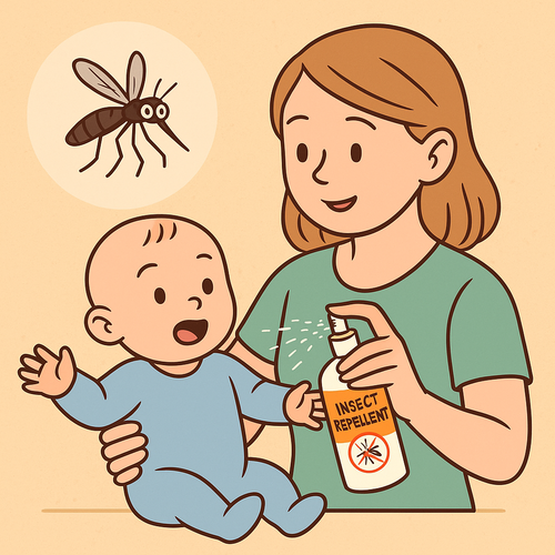 아기에게 모기기피제를 뿌리는 모습을 입력해 AI로 생성한 이미지. [챗GPT]