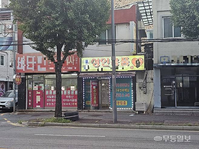 1분 가량을 더 걷자 눈에 들어온 성인용품 업소가 문이 활짝 열려있다.