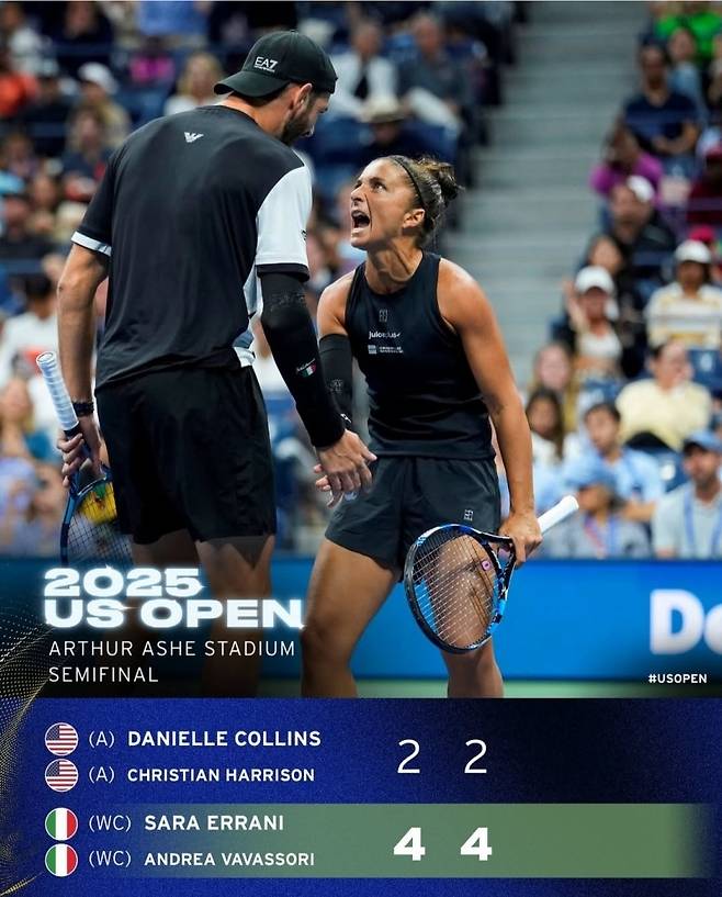 혼합복식 2연패를 달성한 안드레아 바바소리-사라 에라니의 포효. 사진/US오픈