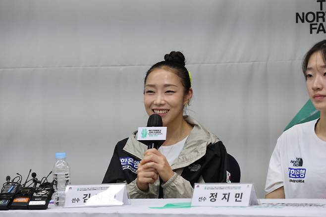스포츠클라이밍 김자인이 21일 올림픽회관 베를린홀에서 열린 2025 IFSC 서울 스포츠클라이밍 세계선수권 미디어데이에 참석해 소감을 전하고 있다. 사진=대한산악연맹