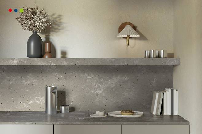 롯데케미칼 아리아 컬렉션 슬레이트(Slate)가 적용된 주방. 롯데케미칼 제공