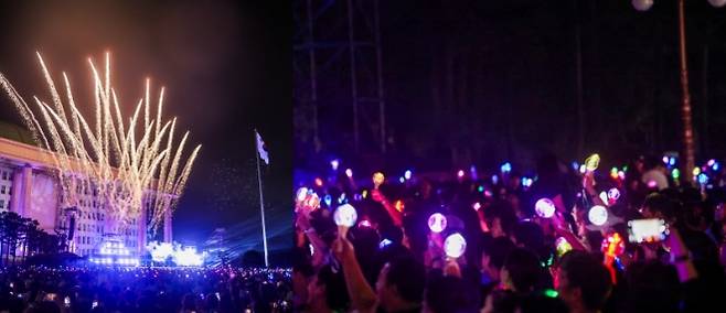 광복 80주년을 맞아 온 국민과 함께하는 광복절 행사가 곳곳에서 개최됐다. 사진은 8월 14일 저녁 8시 15분 개최된 광복절 전야제. 이날 무대에는 싸이를 비롯해 가수 11팀이 올랐다.(사진=국가보훈부)