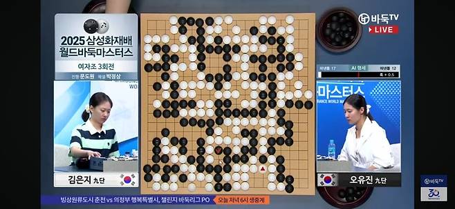 김은지 9단이 초시계를 멈춰 세우며 패배를 받아들이고 있다.(사진 바둑TV 캡처)