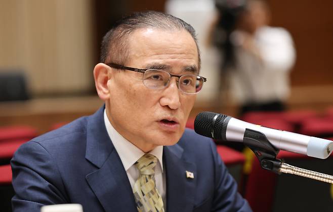 위성락 국가안보실장이 22일 서울 용산구 대통령실 청사에서 열린 기자간담회에서 발언하고 있다. /뉴스1