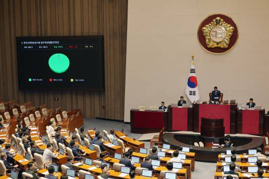 22일 서울 여의도 국회 본회의에서 한국교육방송공사법(EBS법) 개정안이 통과되고 있다. 연합뉴스