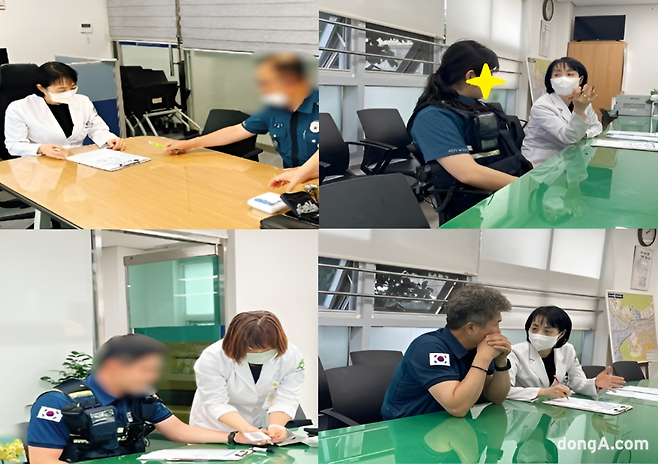 부산보훈병원 공공보건의료사업실(실장 김은정)이 학장파출소와 주례지구대를 방문해 제복근무자 찾아가는 건강상담을 진행하고 있다. (사진=최강주 기자 gamja@donga.com)