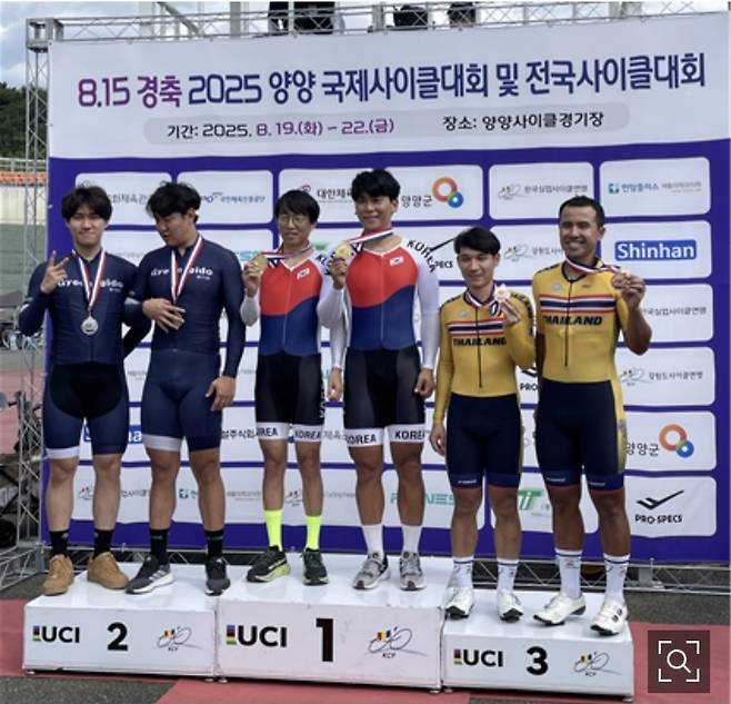 2025 양양 국제사이클대회 및 전국사이클대회 파라 1km 독주 경기에서 우승한 최광수·양기원